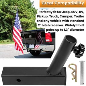 Universal Hitch Mount Flag Pole Holder Flagpole Bracket for Jeep Trailer Car Truck SUV RV Pickup Camper Fits Standard 2 inch Hitch Receivers with Anti-Wobble Screw Heavy Duty Black Powder (Single)