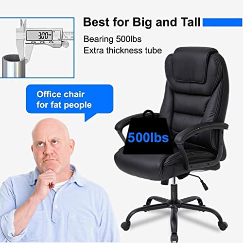 Tyyps Big and Tall Office Chair -500lbs Ergonomic Desk Chair Executive Office Chair with Spring Cushion, Armrest & Lumbar Support PU Leather Computer Chair for Heavy People Men Swivel Task, Black