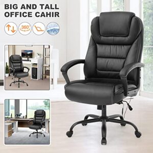 Tyyps Big and Tall Office Chair -500lbs Ergonomic Desk Chair Executive Office Chair with Spring Cushion, Armrest & Lumbar Support PU Leather Computer Chair for Heavy People Men Swivel Task, Black