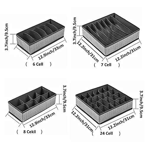 Underwear Organizer Drawer, 4 PCs Foldable Closet Underwear Organizers Drawers Divider, Clothes Storage Box Drawer Dividers for Bra, Sock, Ties, Undergarment, Belt, Panties (Gray)
