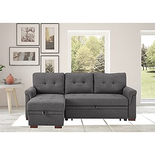 Lilola Home Hunter Dark Gray Linen Reversible Sleeper Sectional Sofa with Storage Chaise