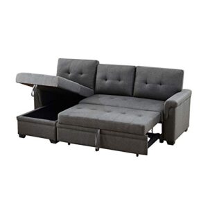 Lilola Home Hunter Dark Gray Linen Reversible Sleeper Sectional Sofa with Storage Chaise