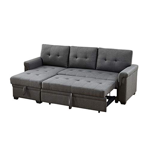 Lilola Home Hunter Dark Gray Linen Reversible Sleeper Sectional Sofa with Storage Chaise