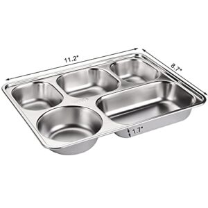 Tebery 3 Pack Stainless Steel Rectangular Divided Plates Tray, 5 Sections Dinner Plates for Adults,Kids, Picky Eaters, Campers, and Portion Control