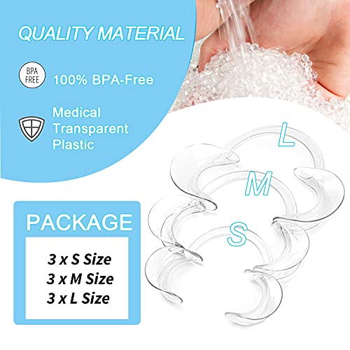 Dental Cheek Retractor, 9-Pack 100% BPA-Free C-Shape Autoclavable Mouth Opener Retractors for Teeth Whitening, Party, Mouthguard Challenge Game (3X Size S, 3xSize M, 3xSize L) (9 Pack)