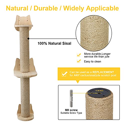 Wall Mounted Cat Scratching Post - Sisal Cat Scratcher Solid Wood Cat Wall Shelves Steps Cat Furniture for Indoor Large Cats Kittens, 38 Inch Tall Cat Ladder Post Tree in Mutil- Assembly Ways