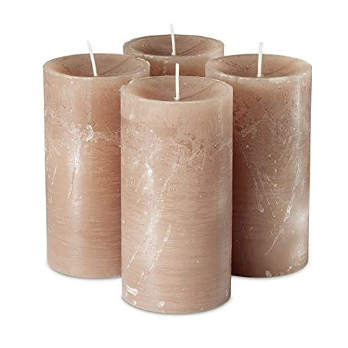 SPAAS Rustic Beige Pillar Candles - 2.7" X 5" Decorative Candles Set of 4 - Clean Burning and Dripless Unscented Rustic Pillar Candles for Home Decorations, Party, Weddings, Spa, Restaurant