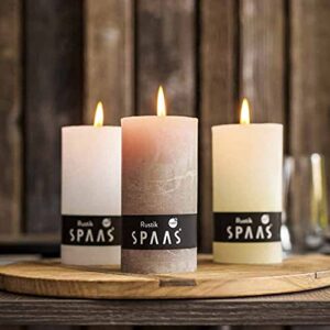 SPAAS Rustic Beige Pillar Candles - 2.7" X 5" Decorative Candles Set of 4 - Clean Burning and Dripless Unscented Rustic Pillar Candles for Home Decorations, Party, Weddings, Spa, Restaurant