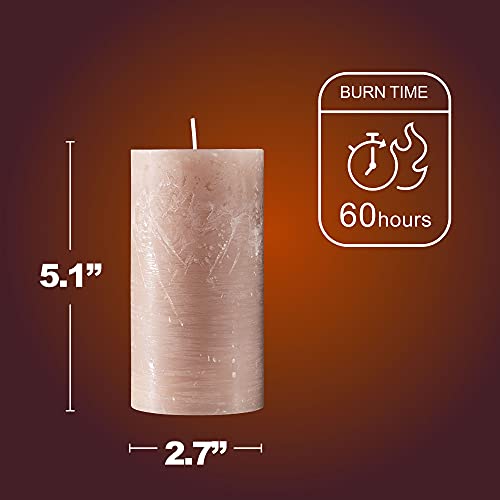 SPAAS Rustic Beige Pillar Candles - 2.7" X 5" Decorative Candles Set of 4 - Clean Burning and Dripless Unscented Rustic Pillar Candles for Home Decorations, Party, Weddings, Spa, Restaurant