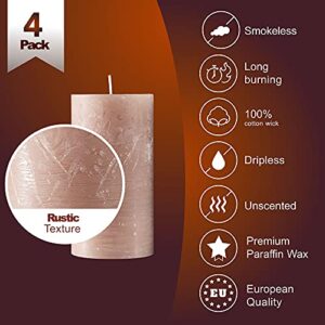 SPAAS Rustic Beige Pillar Candles - 2.7" X 5" Decorative Candles Set of 4 - Clean Burning and Dripless Unscented Rustic Pillar Candles for Home Decorations, Party, Weddings, Spa, Restaurant
