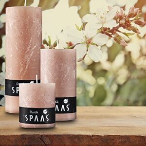 SPAAS Rustic Beige Pillar Candles - 2.7" X 5" Decorative Candles Set of 4 - Clean Burning and Dripless Unscented Rustic Pillar Candles for Home Decorations, Party, Weddings, Spa, Restaurant