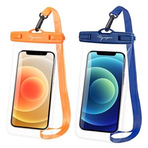 universal waterproof phone pouch bag - 2pack, waterproof case compatible with iphone 14 pro max/13/12/11/xr/x/se/8/7, galaxy s22/s21 google up to 7.5’’, ipx8 dry bag vacation essentials blue/orange