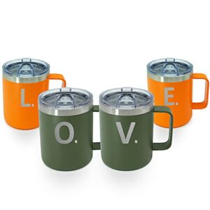 nomadwood vacuum insulated stainless steel mug, double wall tumbler with handle and lid, custom initial letter camp cup (armygreen, j)