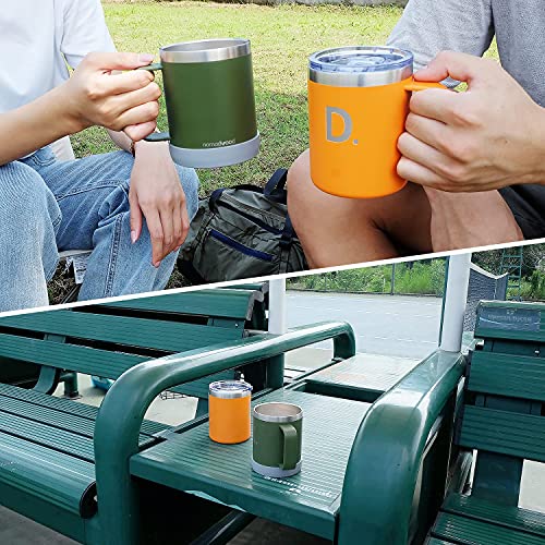 nomadwood Vacuum Insulated Stainless Steel Mug, Double Wall Tumbler with Handle and Lid, Custom Initial Letter Camp Cup (ArmyGreen, J)