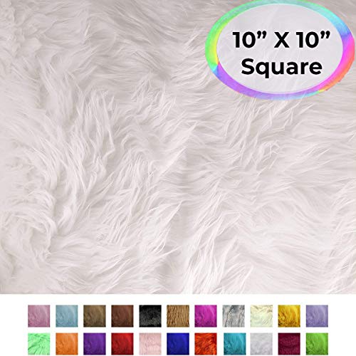 Eovea - Shaggy Faux Fur Fabric - 10"X10" Inches - Square - DIY Craft Supply, Hobby, Costume, Decoration (10"X10", White)