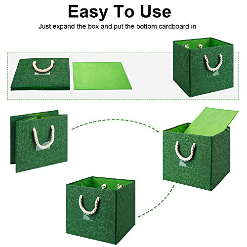 Green Foldable Fabric Cube Storage Bins Cloth Cube Storage Organizer Bin with Cotton Rops 13x13x13 In Collapsible Clothes Storage Cubes Baskets Drawers Organizer Decroative Storage Boxes for Organizing Closet Shelves ,Q-ST-48-6