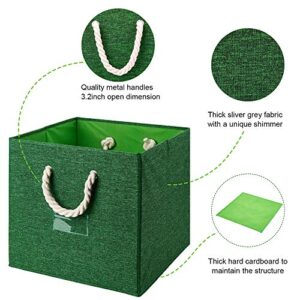 Green Foldable Fabric Cube Storage Bins Cloth Cube Storage Organizer Bin with Cotton Rops 13x13x13 In Collapsible Clothes Storage Cubes Baskets Drawers Organizer Decroative Storage Boxes for Organizing Closet Shelves ,Q-ST-48-6