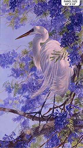 Jacaranda Large White Water Bird with Purple Panel Cotton Fabric Northcott 24055-44