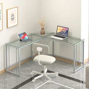 soges 59 inches L-Shaped Desk with Tempered Glass Computer Desk L Glass Table Corner Desk Computer Table,Clear UT-096