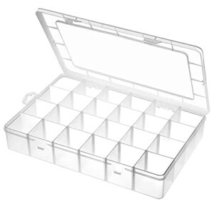gbivbe large 24 grids plastic organizer box adjustable dividers,clear storage box for jewelry, art diy crafts, washi tapes, beads and small parts