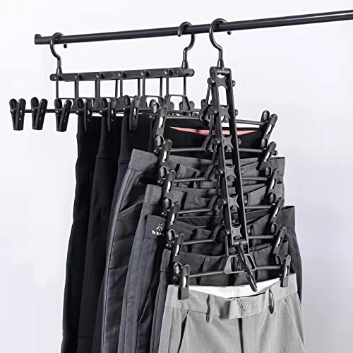 MOONIGHT TIME Plastic Pants Hangers, Skirt Hangers Space Saving, Closet Organizer Storage Hangers for Pants, Skirts, Shorts, Jeans, Black 2 Pack