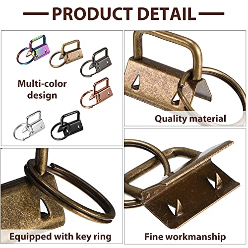 120 Pieces Key Fob Hardware 6 Colors Keychain Fob Wristlet Hardware with Key Ring Key Fob Chain Hardware 1 Inch