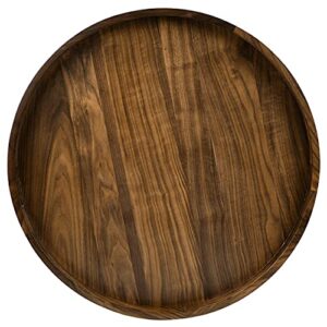 24" x 24" Round Solid Black Walnut Wood Serving Tray Extra Large Ottoman Table Tray Circle Tray with Handle Platter Decorative Tray for Oversized Ottoman