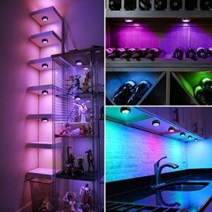 MFOX Battery Lights Under Cabinet Lighting, Puck Lights with 2 Remote Control 6 Pack and LED Color Changing Wireless Ceiling Light with Timer, Dimmable Closet Lights, Led Lights for Bedroom.