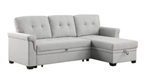 lilola home hunter light gray linen reversible sleeper sectional sofa with storage chaise