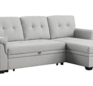 Lilola Home Hunter Light Gray Linen Reversible Sleeper Sectional Sofa with Storage Chaise