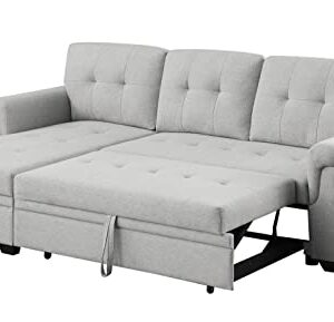 Lilola Home Hunter Light Gray Linen Reversible Sleeper Sectional Sofa with Storage Chaise