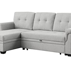 Lilola Home Hunter Light Gray Linen Reversible Sleeper Sectional Sofa with Storage Chaise