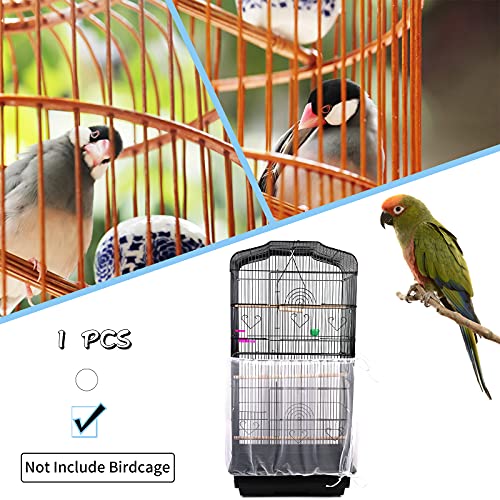 Daoeny Universal Bird Cage Cover, Adjustable Parrot Nylon Airy Soft Mesh Net, Seed Feather Catcher, Birdcage Cover Skirt Sheer Guard for Parakeet Macaw Round Square Cages (White)