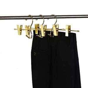 Better to U Stackable Shiny Gold Metal Pants Hanger 10 Pack, Golden Skirt Trousers Hanger Add-on Hook, Space-Saving Hanger with Non-Slip Adjustable Clips for Jeans Slacks Boutique