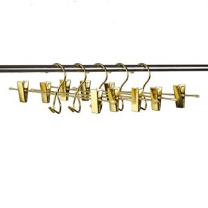 Better to U Stackable Shiny Gold Metal Pants Hanger 10 Pack, Golden Skirt Trousers Hanger Add-on Hook, Space-Saving Hanger with Non-Slip Adjustable Clips for Jeans Slacks Boutique