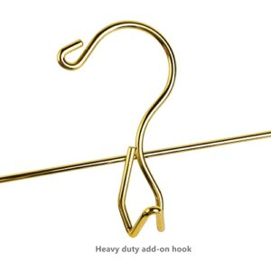 Better to U Stackable Shiny Gold Metal Pants Hanger 10 Pack, Golden Skirt Trousers Hanger Add-on Hook, Space-Saving Hanger with Non-Slip Adjustable Clips for Jeans Slacks Boutique