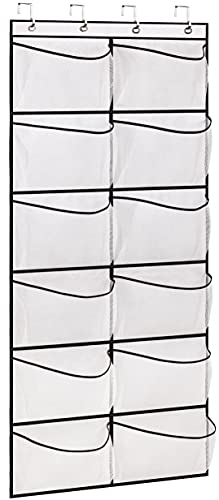 KIMBORA Over The Door Shoe Organizer 12 Large Mesh Pockets Boots Hanging Storage Shoe Rack for Closet White