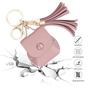 Simpolor Designed for Airpods Case (1st and 2nd Generation), Premium PU Leather AirPods Case Cover with Tassels and Metal Buckles, Compatible with Wireless Charging Cute Airpod Pouch Case, Pink