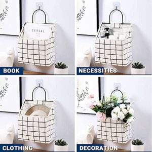 2Pcs Wall Hanging Storage Bag, Over The Door Organizer,Multifunctional Storage Shelves with Hook Pockets Cotton Linen Storage Basket Family Organizer Box Containers for Kitchen,Bedroom, Bathroom-Bag1