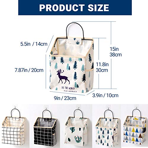 2Pcs Wall Hanging Storage Bag, Over The Door Organizer,Multifunctional Storage Shelves with Hook Pockets Cotton Linen Storage Basket Family Organizer Box Containers for Kitchen,Bedroom, Bathroom-Bag1