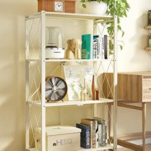 4 Tier Foldable Shelving Unit, Lanstics Folding Shelves Heavy Duty Storage Shelving with Wheels Metal Shelf Standing Shelves Units for Home Kitchen Living Room