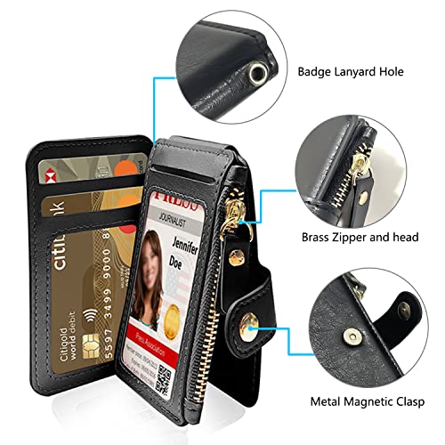 M-Plateau Small Wallet for Women Large Capacity with ID Window, Phone Wallet with 3M Adhesive Card Holder for Phone Case (Compatible with Most Smartphones) (Black)
