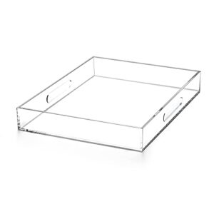 atozone clear acrylic ottoman tray with handles 10x10x2 inch spill proof serving tray safe edge organizer tray decorative tray for living room bedroom kitchen bathroom coffee table countertop
