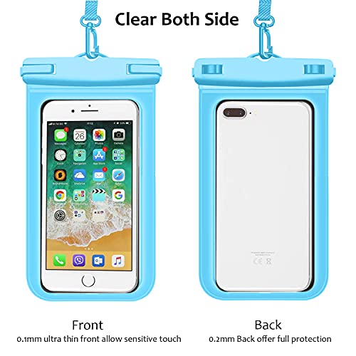 Weuiean Waterproof Phone Case, Waterproof Phone Bag with Detachable Lanyard, Phone Dry Bag for iPhone 12/11/SE/XS/XR 8/7/6Plus, Samsung S21/20/10/10+/Note up to 6.9 inch - 2Pack Blue+Blue