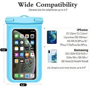 Weuiean Waterproof Phone Case, Waterproof Phone Bag with Detachable Lanyard, Phone Dry Bag for iPhone 12/11/SE/XS/XR 8/7/6Plus, Samsung S21/20/10/10+/Note up to 6.9 inch - 2Pack Blue+Blue