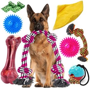 zeaxuie heavy duty various dog chew toys for aggressive chewers - 9 pack value set includes indestructible rope toys & squeaky toys for medium, large & x-large breeds (style-1 rope toys)