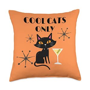 99modern retro black cat atomic mid century accent throw pillow, 18x18, multicolor