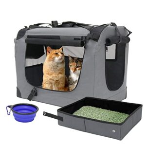 Prutapet Large Cat Carrier 24"x16.5"x16.5" Soft-Sided Portable Pet Crate for Car Traveling with Collapsible Litter Box and Bowl