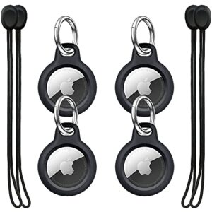 airtag holder with strap and key ring, hard case for apple tracker with keychain, secure holder 4 pack