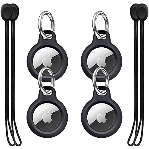 AirTag Holder with Strap and Key Ring, Hard Case for Apple Tracker with Keychain, Secure Holder 4 Pack